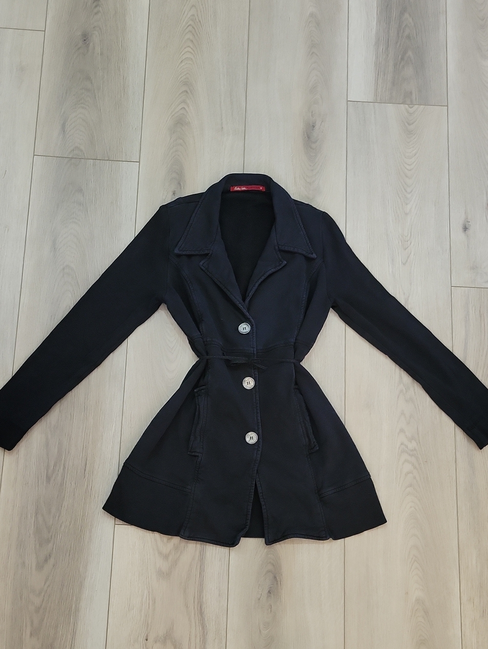 Tailored Black Button-Front Women’s Jacket with Self-Tie Waist